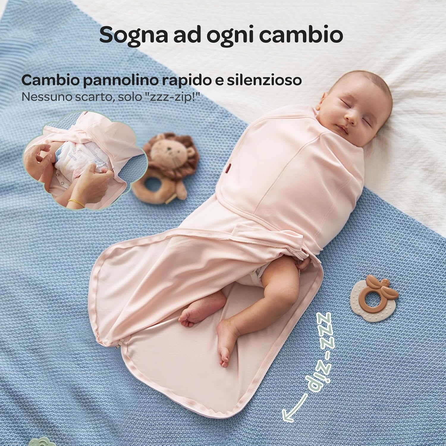 Detalle de Momcozy Swaddle Neonato a Chiusura Silenziosa, 2 pezzi Rosa (0–3 mesi)