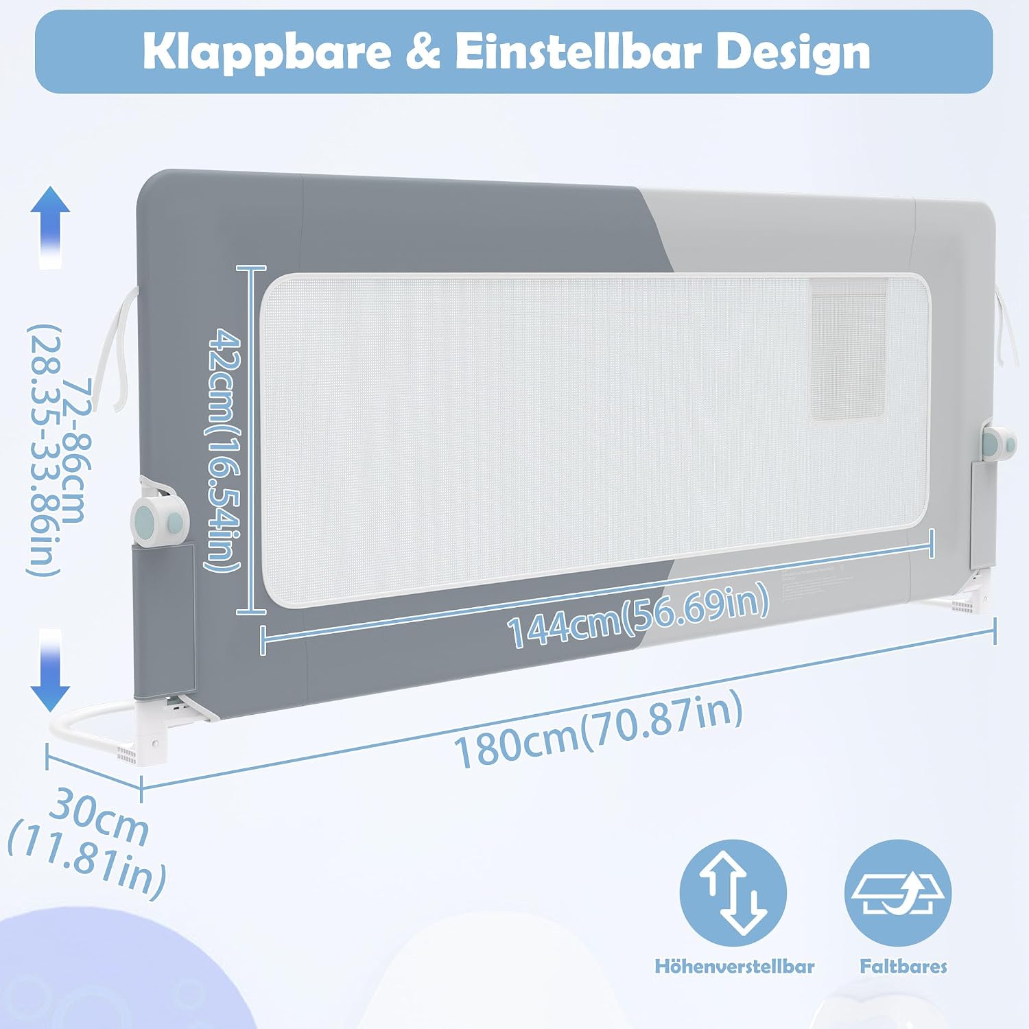 Thumbnail 1 de LZQ Zanzariera per letto per bambini, pieghevole e regolabile 72–86 cm di altezza (180 cm) - protezione anti-caduta universale