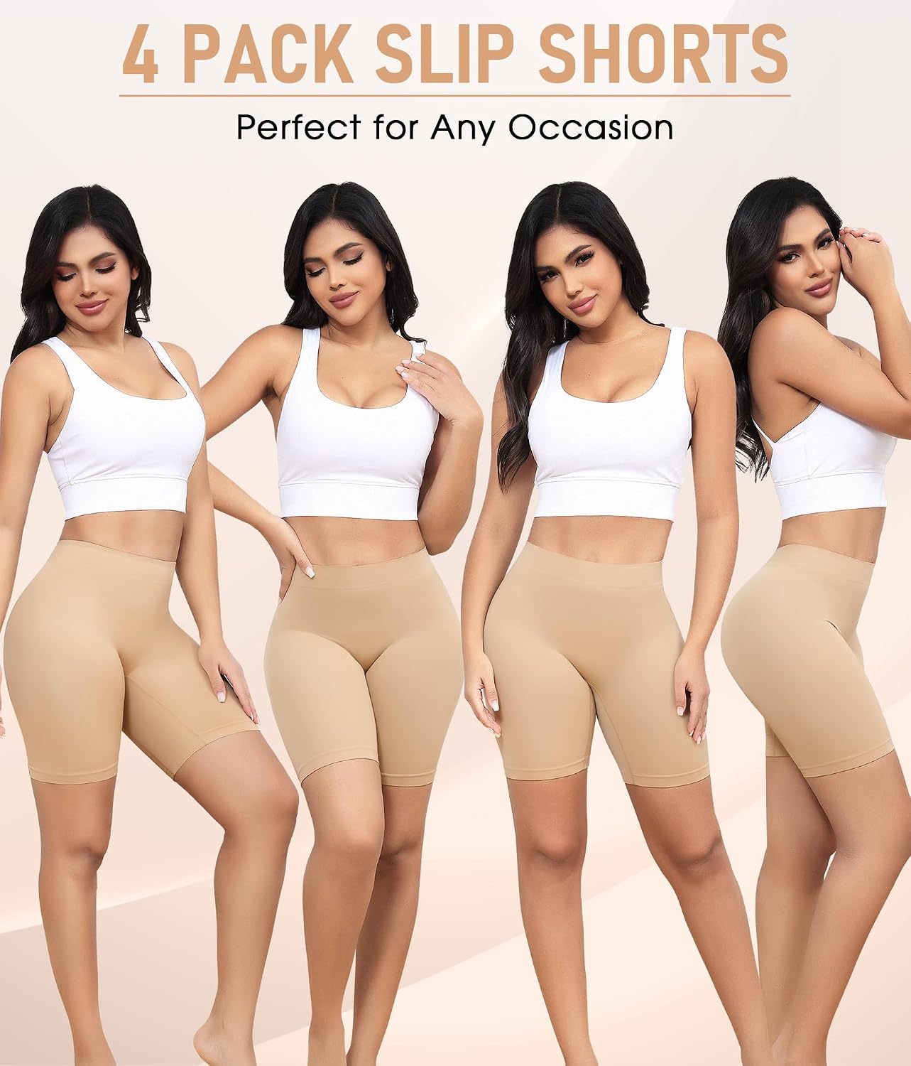 Detalle de Yeblues 4 Pack Slip Shorts: Seamless Anti-Chafing Under Dress Comfort