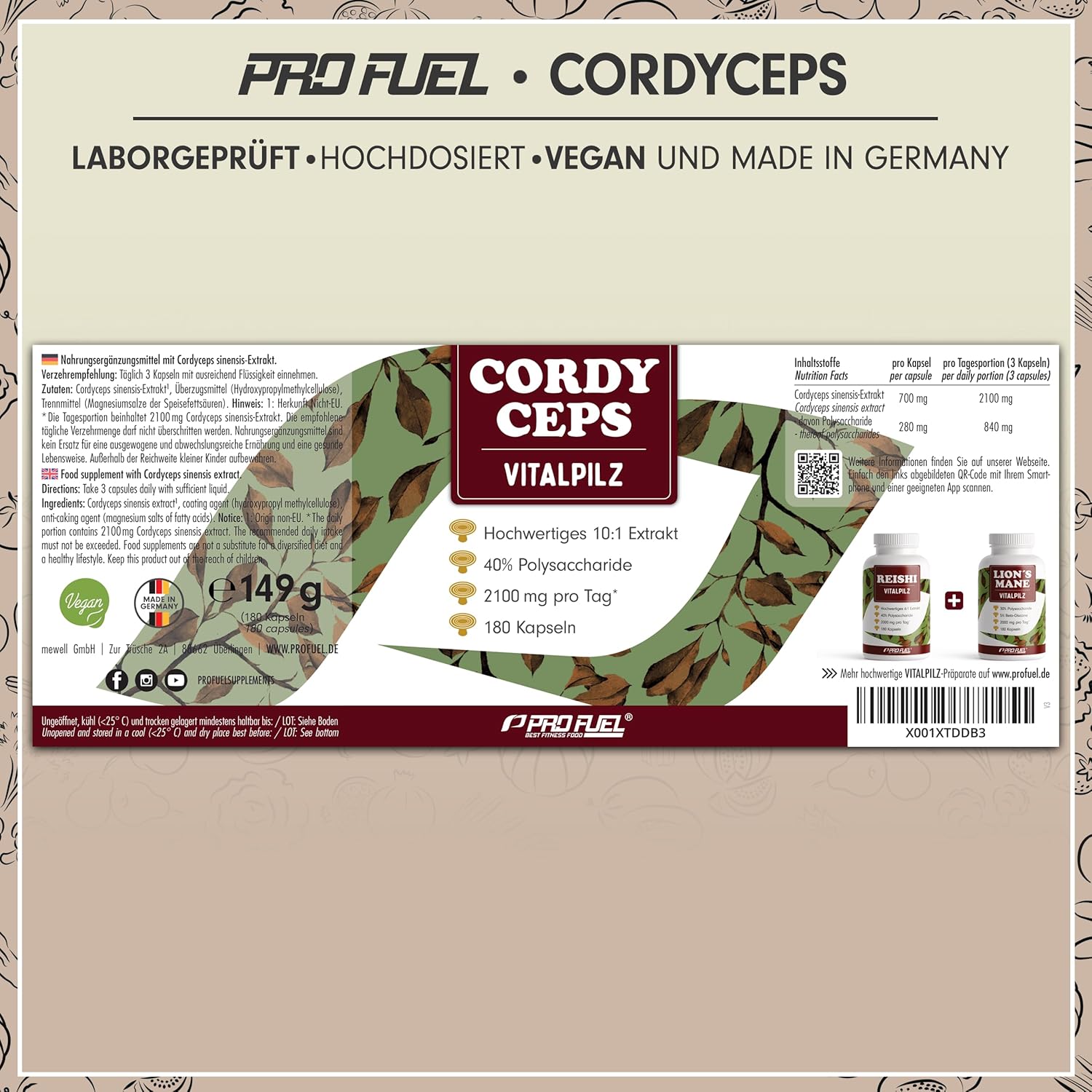 Thumbnail 5 de Cordyceps Kapseln 180x – 2100 mg Vitalpilz-Extrakt (10:1, 40% Polysaccharide) von Vitalpilz