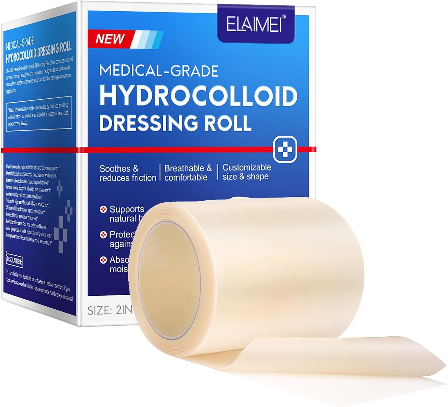 Detalle de RoongDuuDll SJT-X01 hydrokolloidrulle, 5 cm × 1,5 m, vattentät och skärbar
