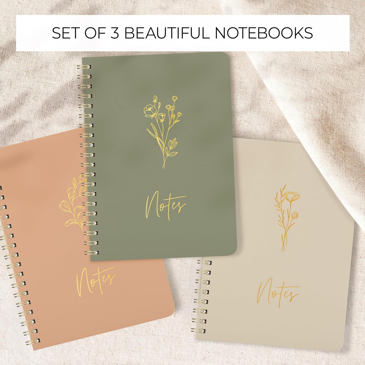Detalle 2 de ZICOTO 7 x 5 College-Ruled Spiral Notebook Set of 3, Sage, Pink & Beige