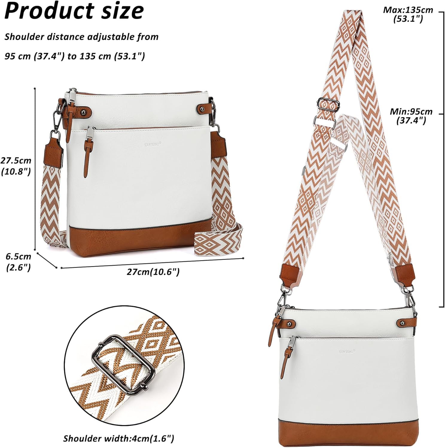 Detalle de TANTOMI Crossbody Bag for Women: Medium Vegan Leather Shoulder Bag with Adjustable Wide Strap