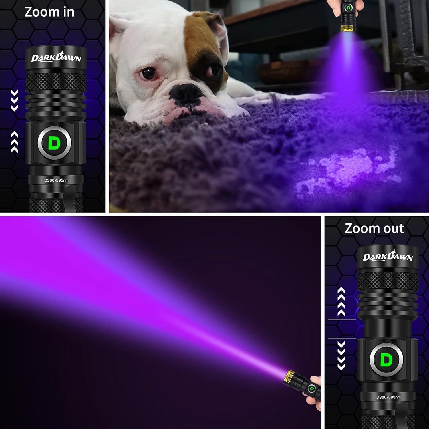 Thumbnail 2 de DARKDAWN UV Torch 395nm Flashlight (USB rechargeable) for pet urine stain detection & UV resin curing
