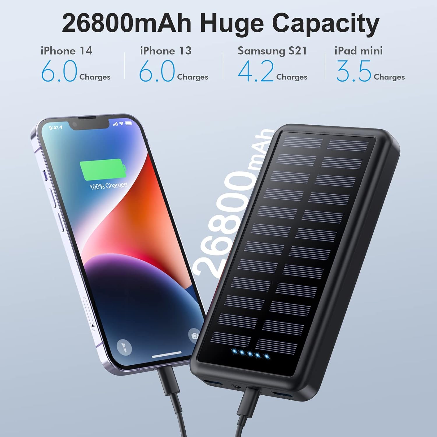 Thumbnail 1 de Power Bank USB C 26800mAh mit Solarfunktion – PD 3.0 Schnellladung, Outdoor