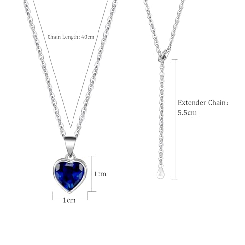 Detalle de Aliyoham Heart Pendant Necklace for Women — Blue Sapphire Crystal on Sterling Silver Chain (September Birthstone)