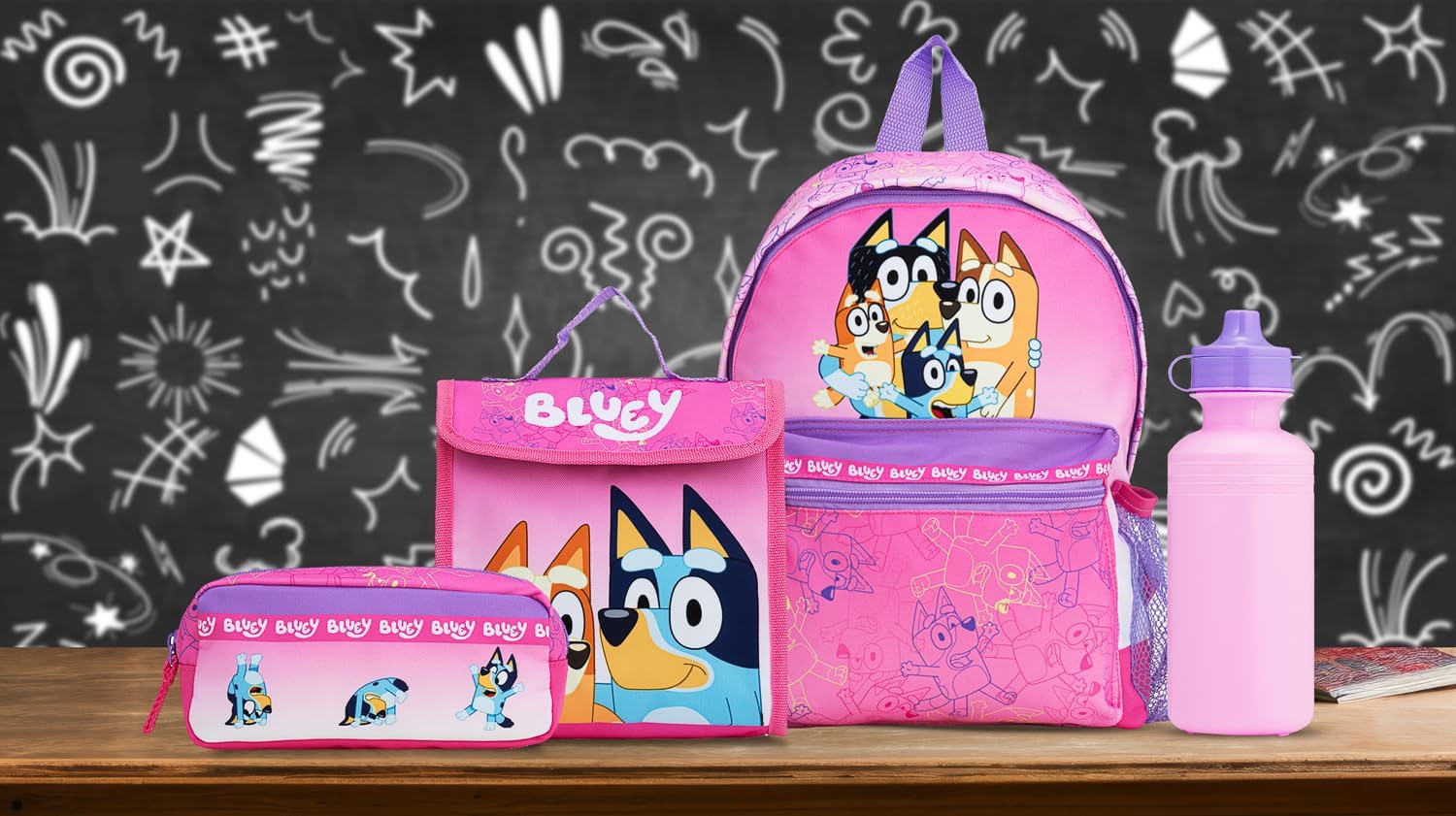 Detalle de Bluey Backpack 4 Piece School Set for Girls – Includes Lunch Bag, Water Bottle & Pencil Case