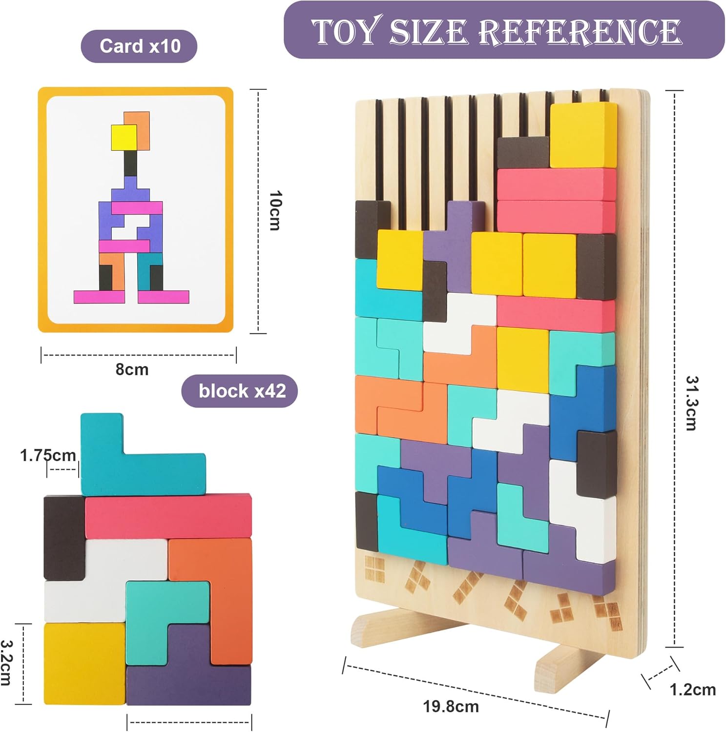 Thumbnail 5 de ACOMTUO Gioco Impilabile in Legno Tetris – Puzzle educativo per bambini (10 carte)