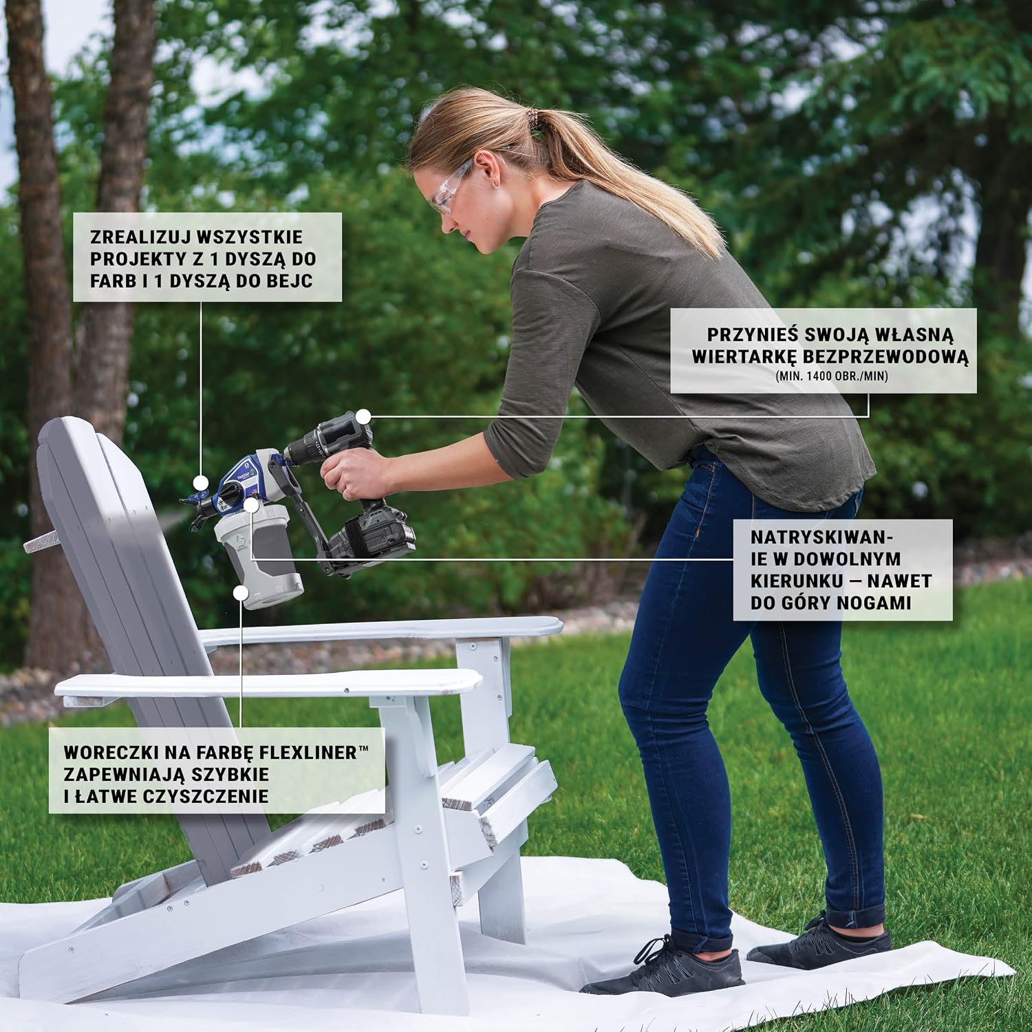 Detalle 1 de Graco TrueCoat 360 26D361 – natryskiwacz do farby na wiertarkę z FlexLiner