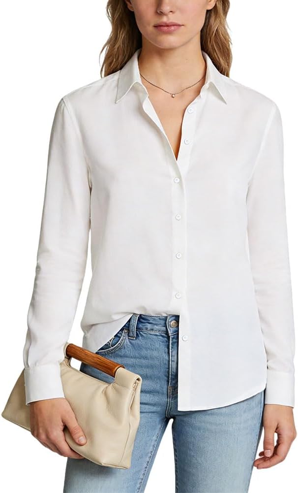 Thumbnail 6 de BSBUY damesblouse met lange mouwen, wit, stretch en knoopsluiting