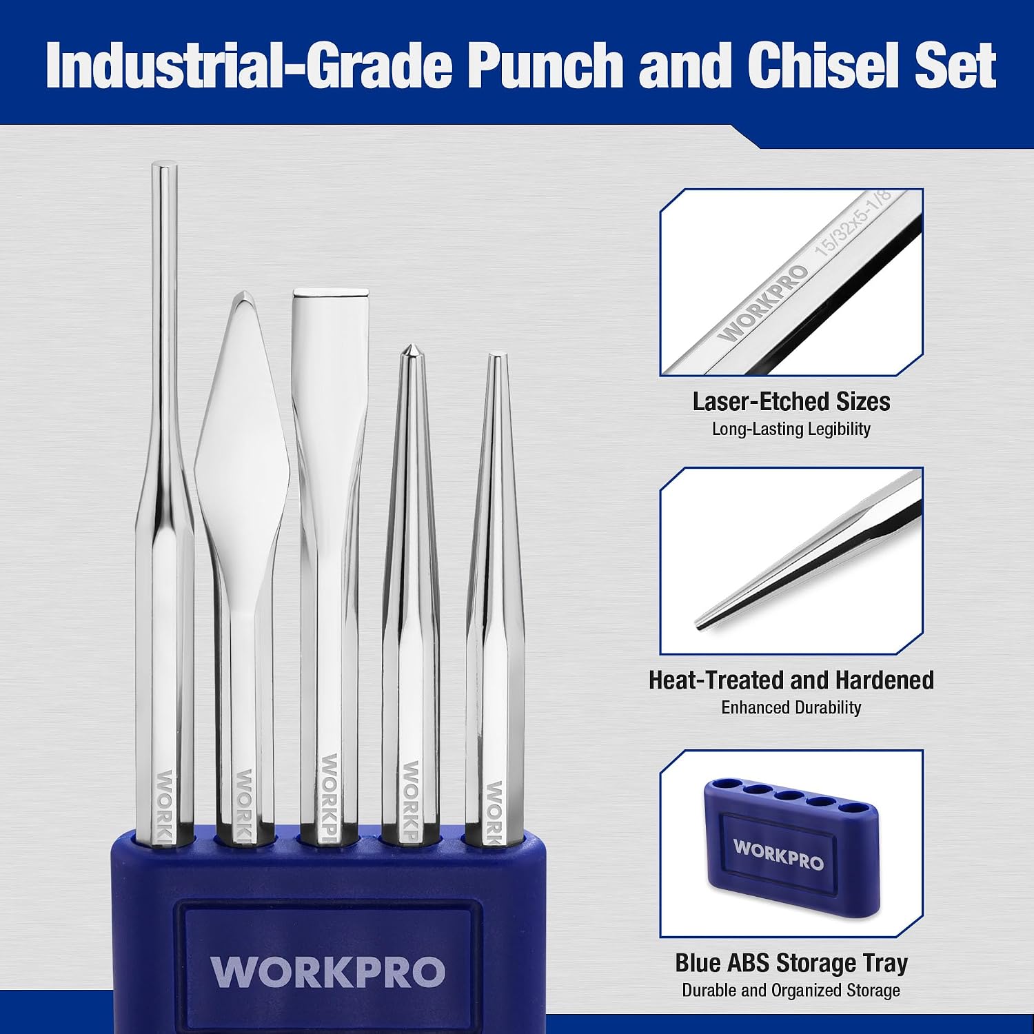 Detalle de WORKPRO Punch and Chisel Set in Cr-V Steel