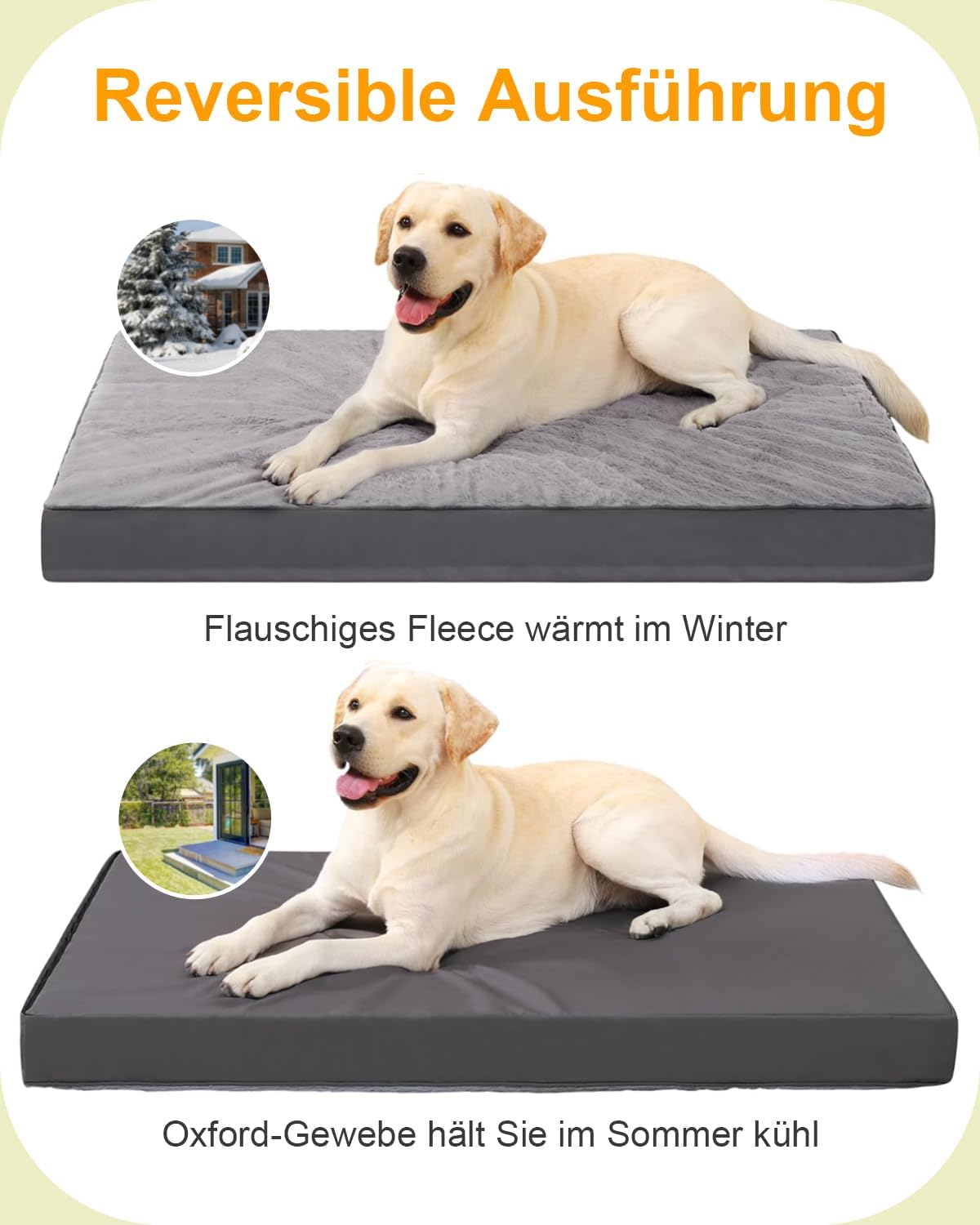 Thumbnail 3 de KSIIA Orthopädisches Hundebett XXL 121x75 cm – waschbar, doppelseitig wendbar mit abnehmbarem Deckel, dunkelgrau
