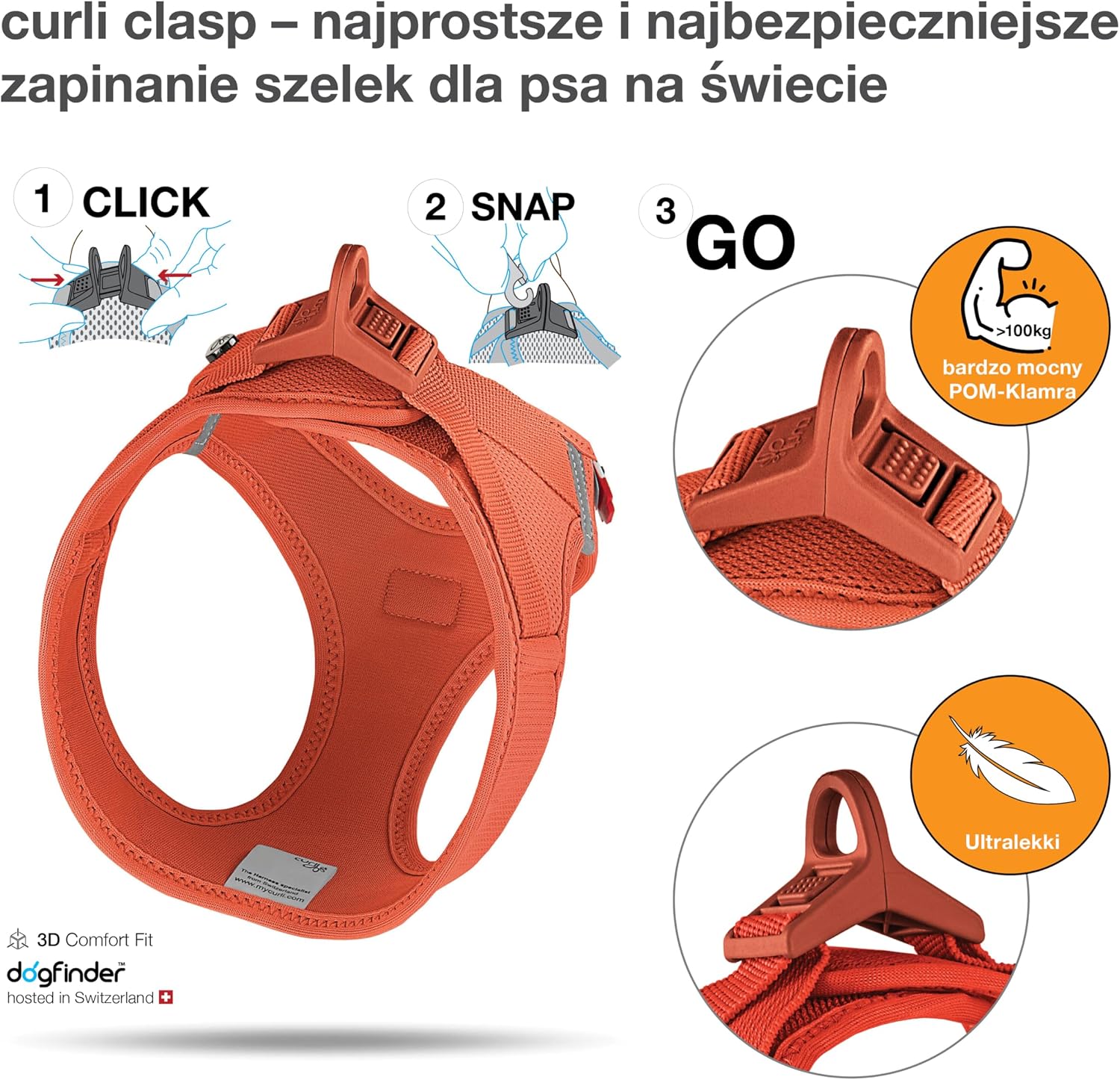Detalle de Curli Clasp Air-Mesh M – szelki dla psa Sun Orange z regulacją na rzep