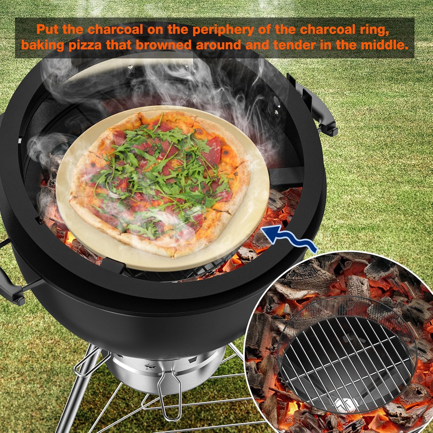 Detalle 2 de Onlyfire Multi-functional BBQ Rotisserie Kit with Pizza Oven Kit for Weber 57 cm Kettle Charcoal Grill