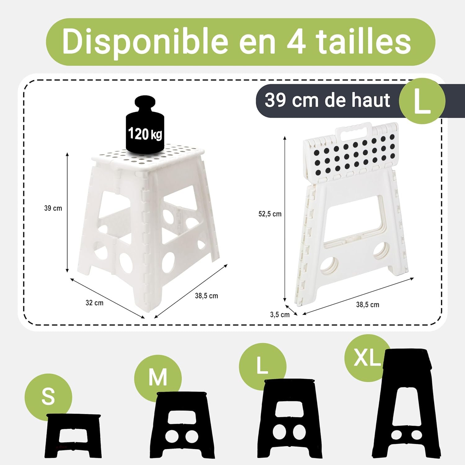Thumbnail 1 de ZOLLNER Tabouret Pliable – Tabouret-Pliant 39 cm, jusqu’à 120 kg, antidérapant, poignée de transport