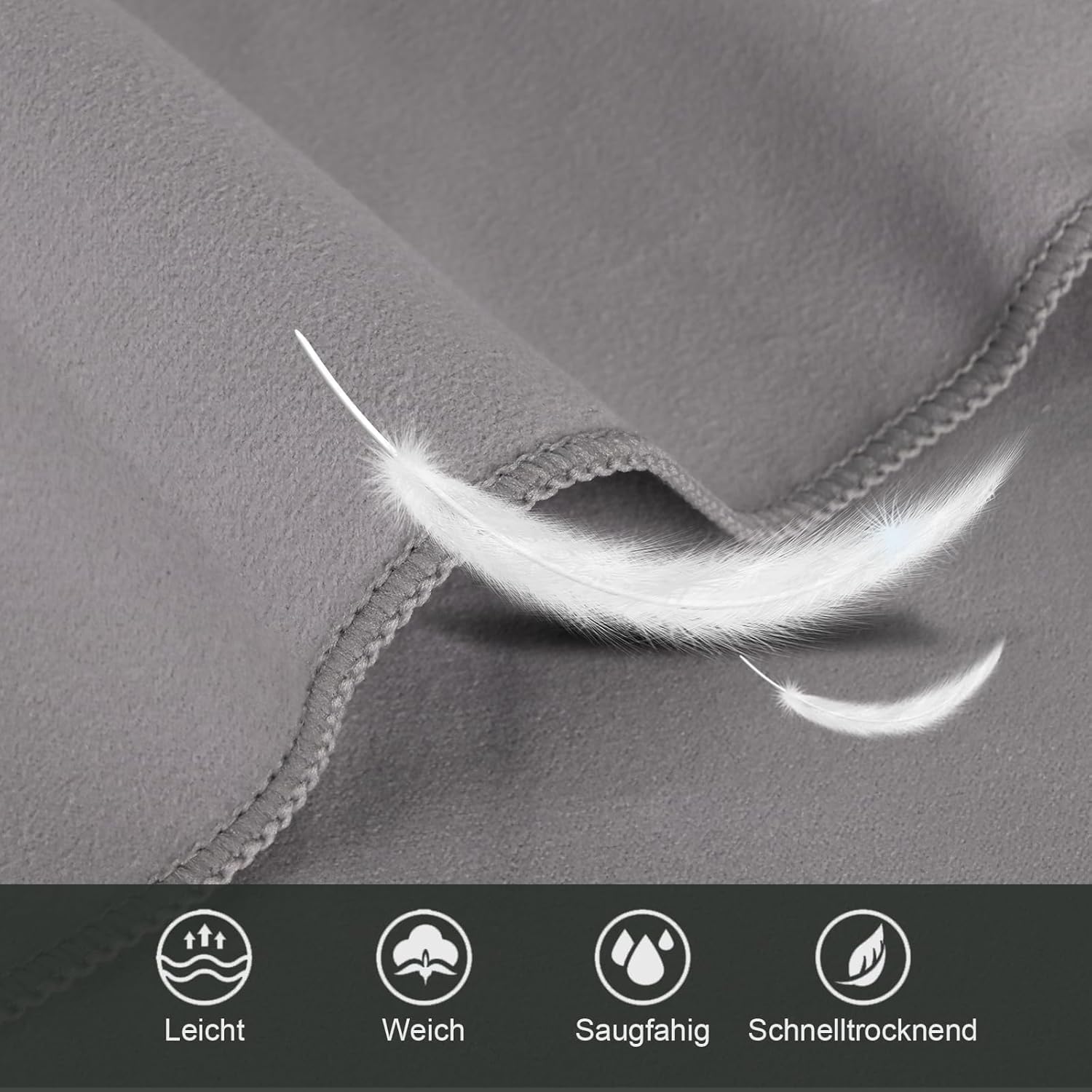 Thumbnail 1 de Fosdaling Mikrofaser Handtuch 3er-Set (200×100 cm + 2× 80×40 cm) – schnell trocknendes Sport- und Reisehandtuch in Hellgrau