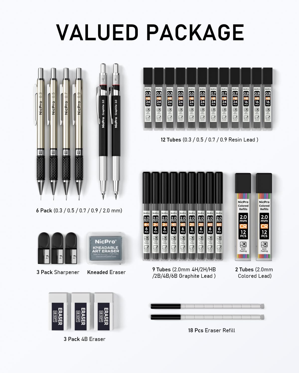 Detalle de Nicpro 37PCS Art Mechanical Pencil Set: A Solid Brass Studio Kit for Sketching and Drafting