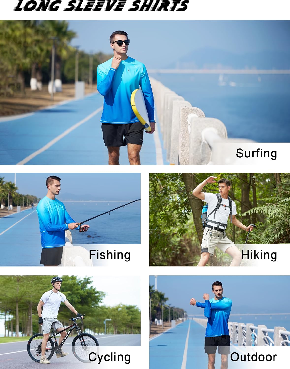 Detalle 1 de KPSUN Men's UPF 50+ Rash Guard Swim Shirt, Lightweight 4-Way Stretch
