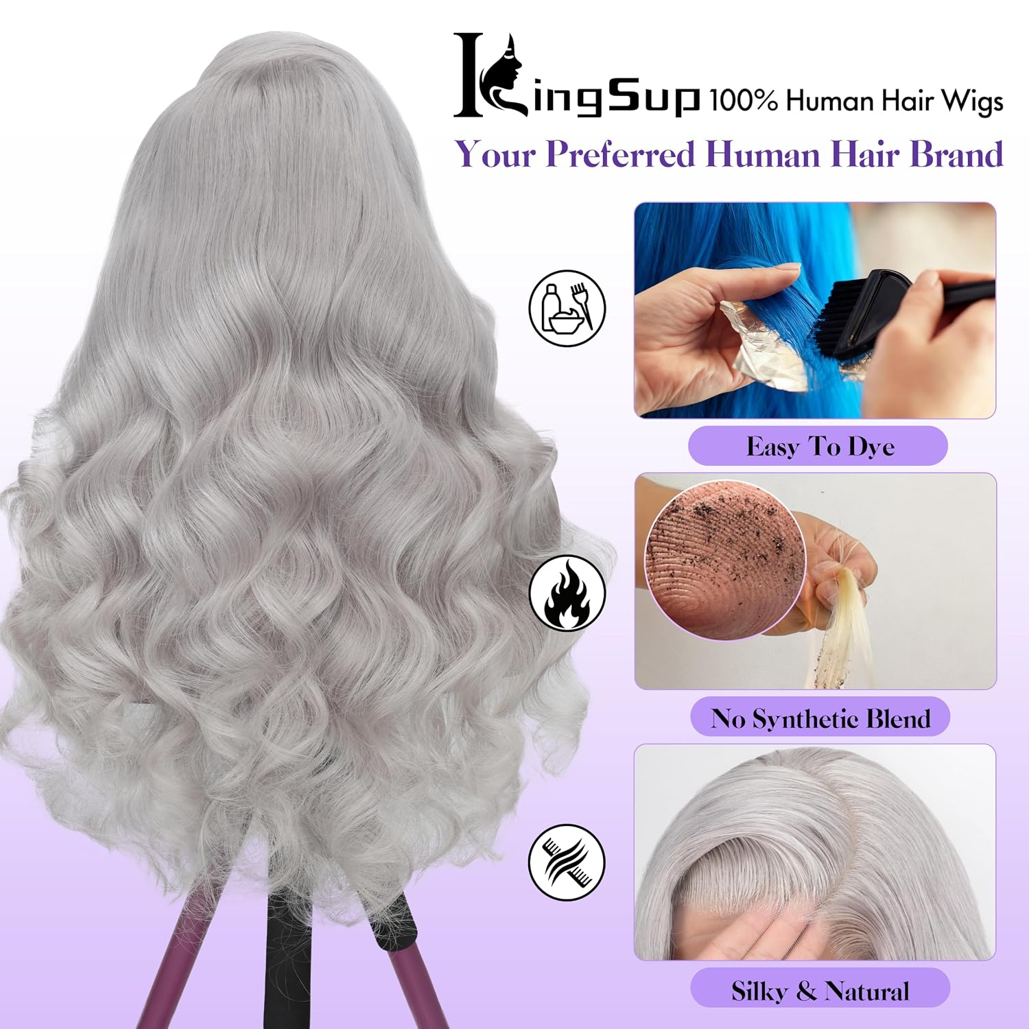 Thumbnail 2 de KingSup Grey Human Hair 13x6 HD Lace Body Wave Wig (250 Density) — 30 Inch