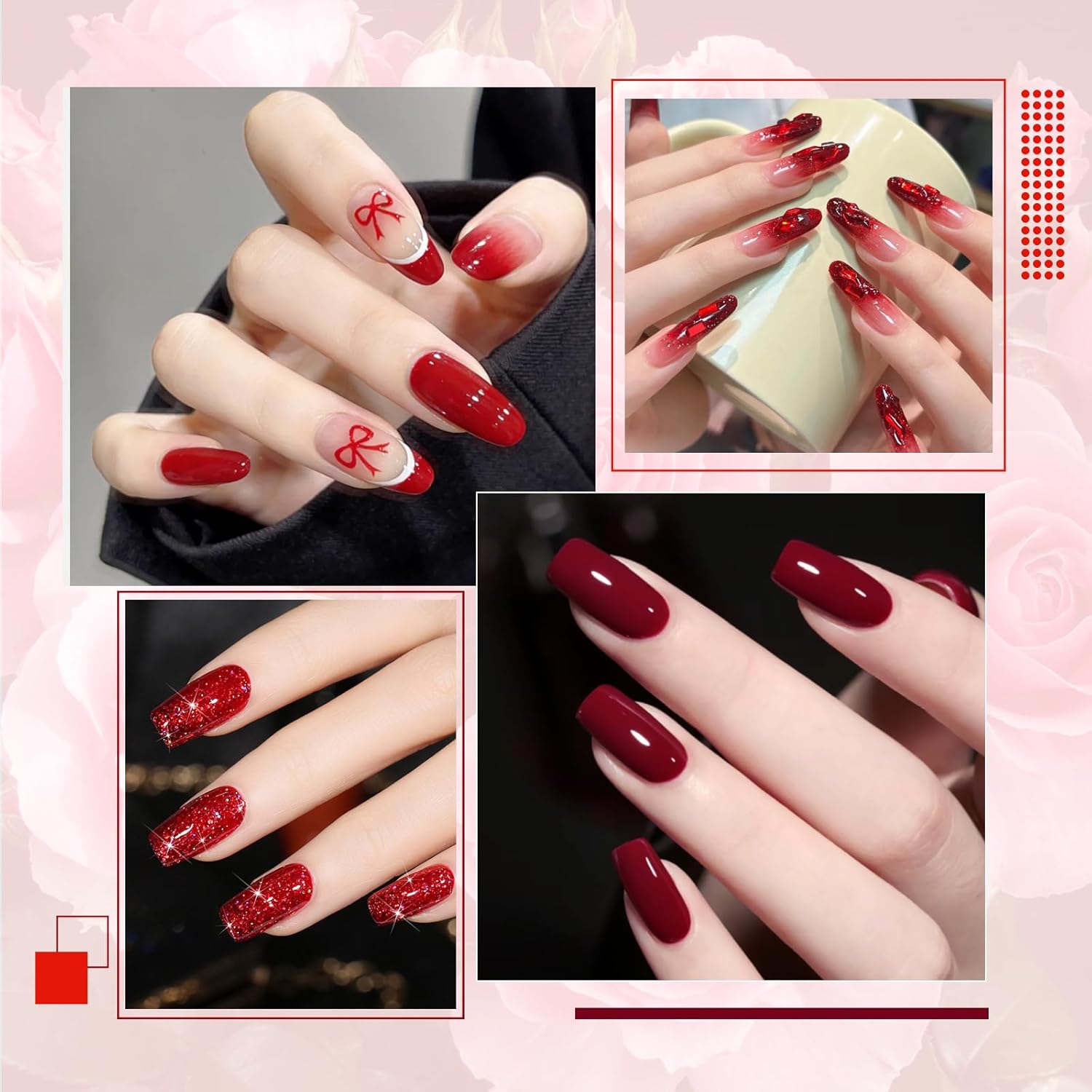 Detalle de INPING UV Nagellack Rot – 6 Farben Dunkelrot bis Burgund, Gel Nagellack Set 8 ml für Anfänger