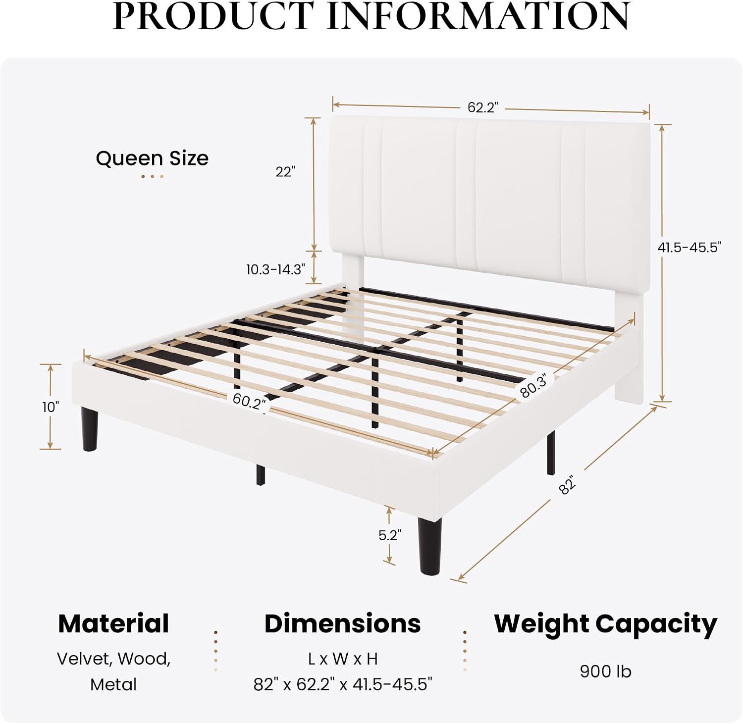 Detalle 2 de SHA CERLIN Upholstered Bed Frame, Queen Size