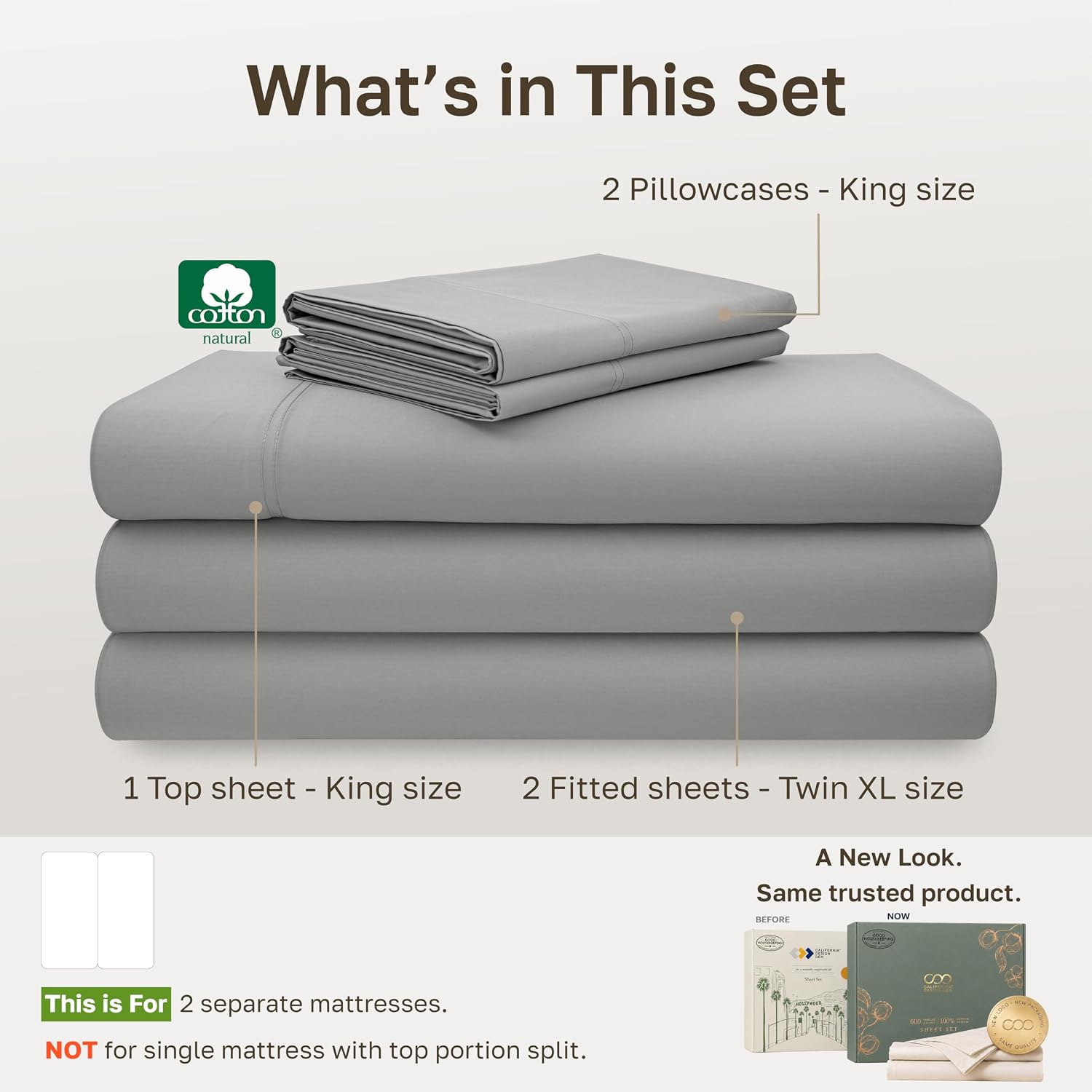 Detalle de California Design Den 600 Thread Count Split King Cotton Sateen Sheet Set