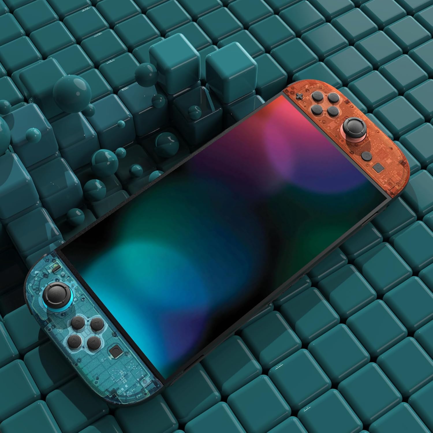 Detalle de PlayVital Full Set Protective Skins for Nintendo Switch 2 — Tear Down Blue & Orange