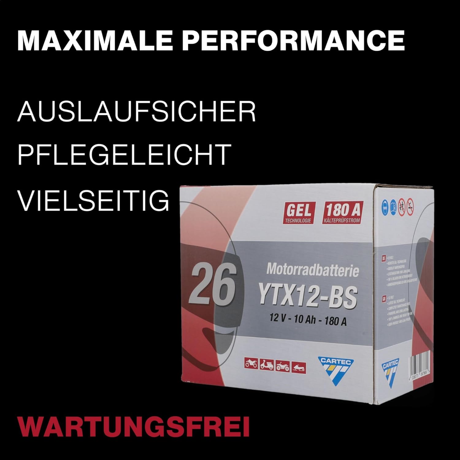 Thumbnail 3 de CARTEC YTX12-BS Gel Motorradbatterie