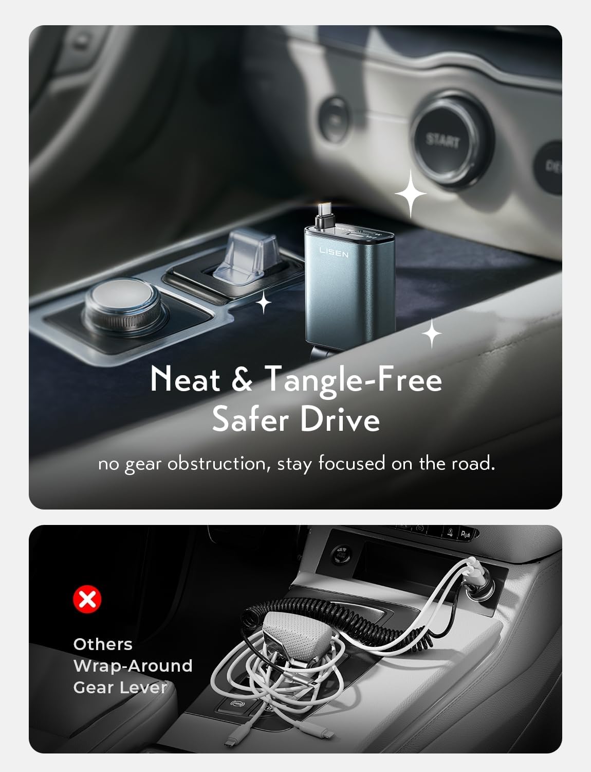 Detalle de LISEN Retractable 57W USB‑C Car Charger