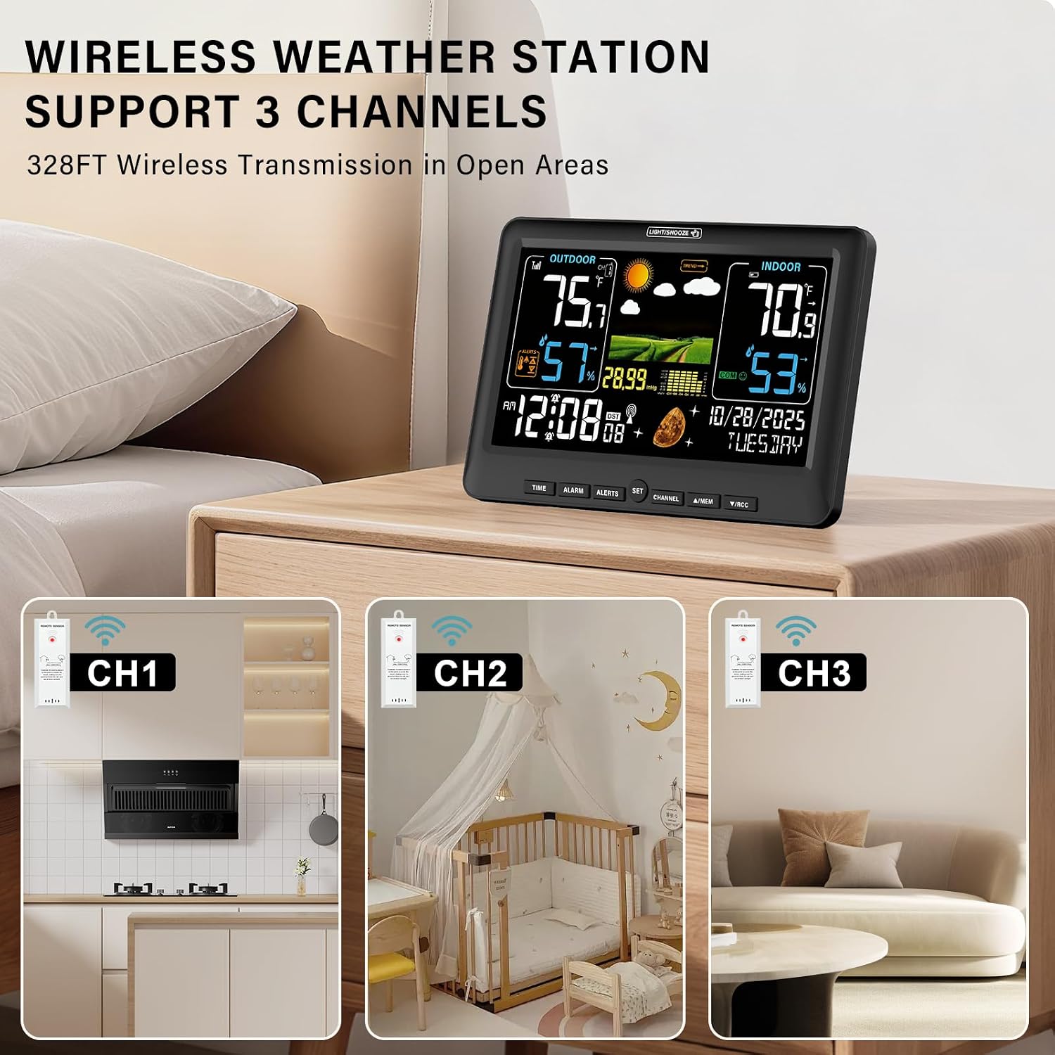 Detalle de BluSon BJ8284 Weather Station with Color Display, Wireless Sensor and Atomic Clock