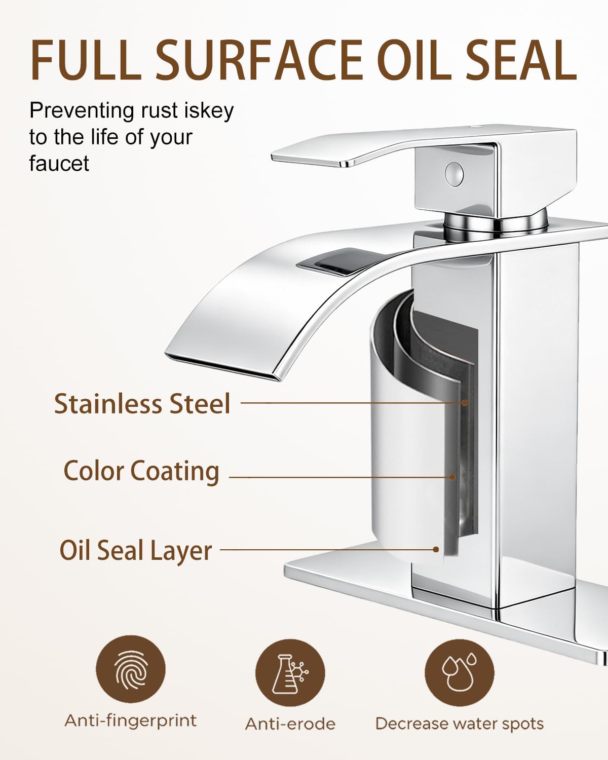 Detalle de Fransiton 7771 Waterfall Bathroom Sink Faucet, Chrome, Single Handle