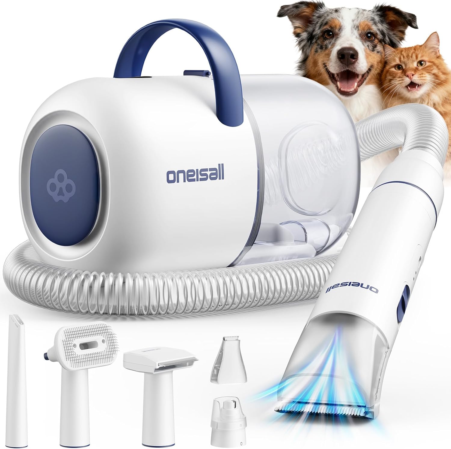 Detalle de oneisall Hundeschermaschine mit Staubsauger – 15 kPa Saugleistung, 6 Pflegeaufsätze, leise