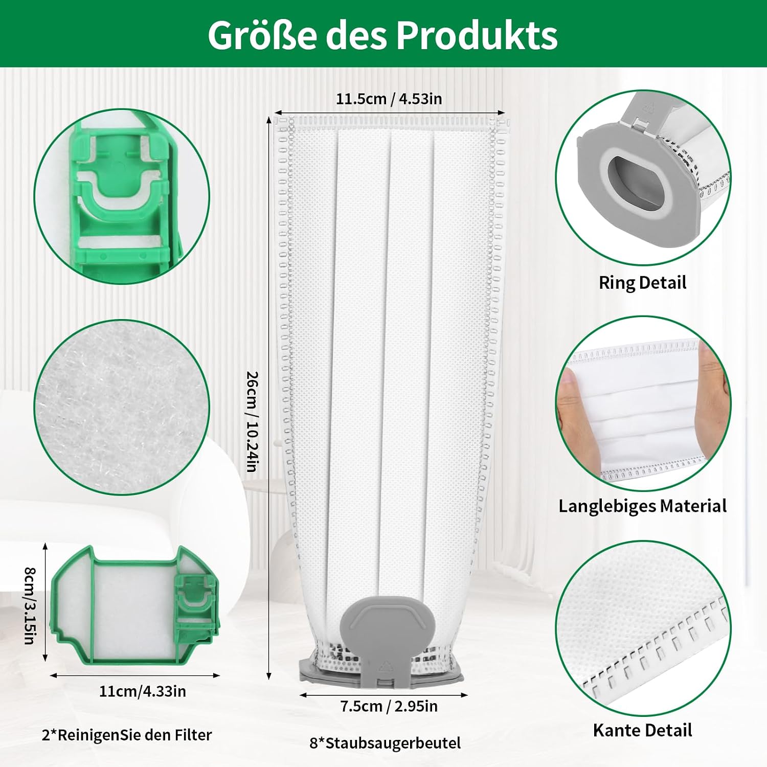 Thumbnail 1 de Awinker 12 Stück Staubsaugerbeutel und 2 Filter für Vorwerk Kobold VK7 FP7 – Premium Filtertüten & Akku-Beutel