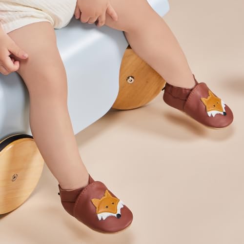 Detalle de IceUnicorn Chausson Bébé en Cuir Souple – Brun Renarde, 12-18 mois