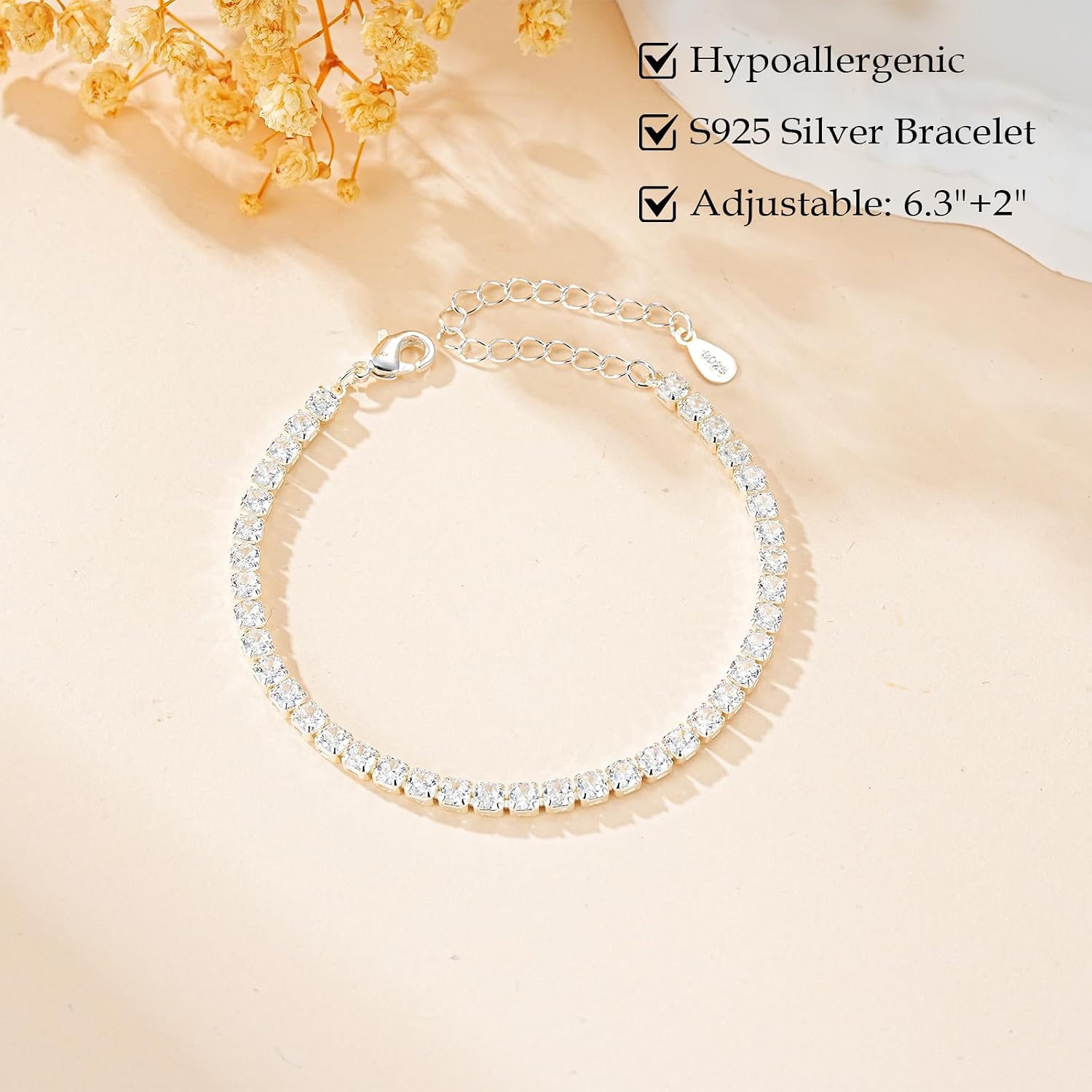 Detalle 2 de ESPVO S925 Silver Tennis Bracelet for Women – Crystal Birthstone Jewellery