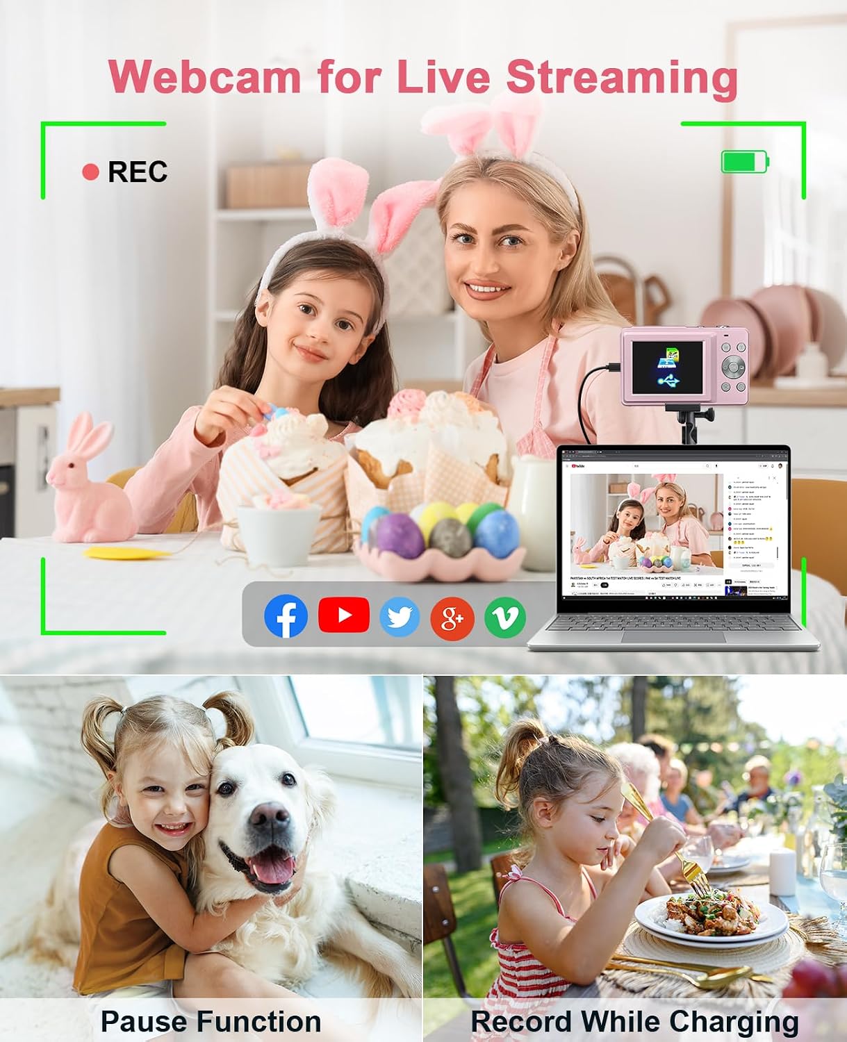 Thumbnail 4 de Digital Camera 1080P FHD 44MP Compact Digital Camera – Pink, 16X Zoom, Anti-Shake
