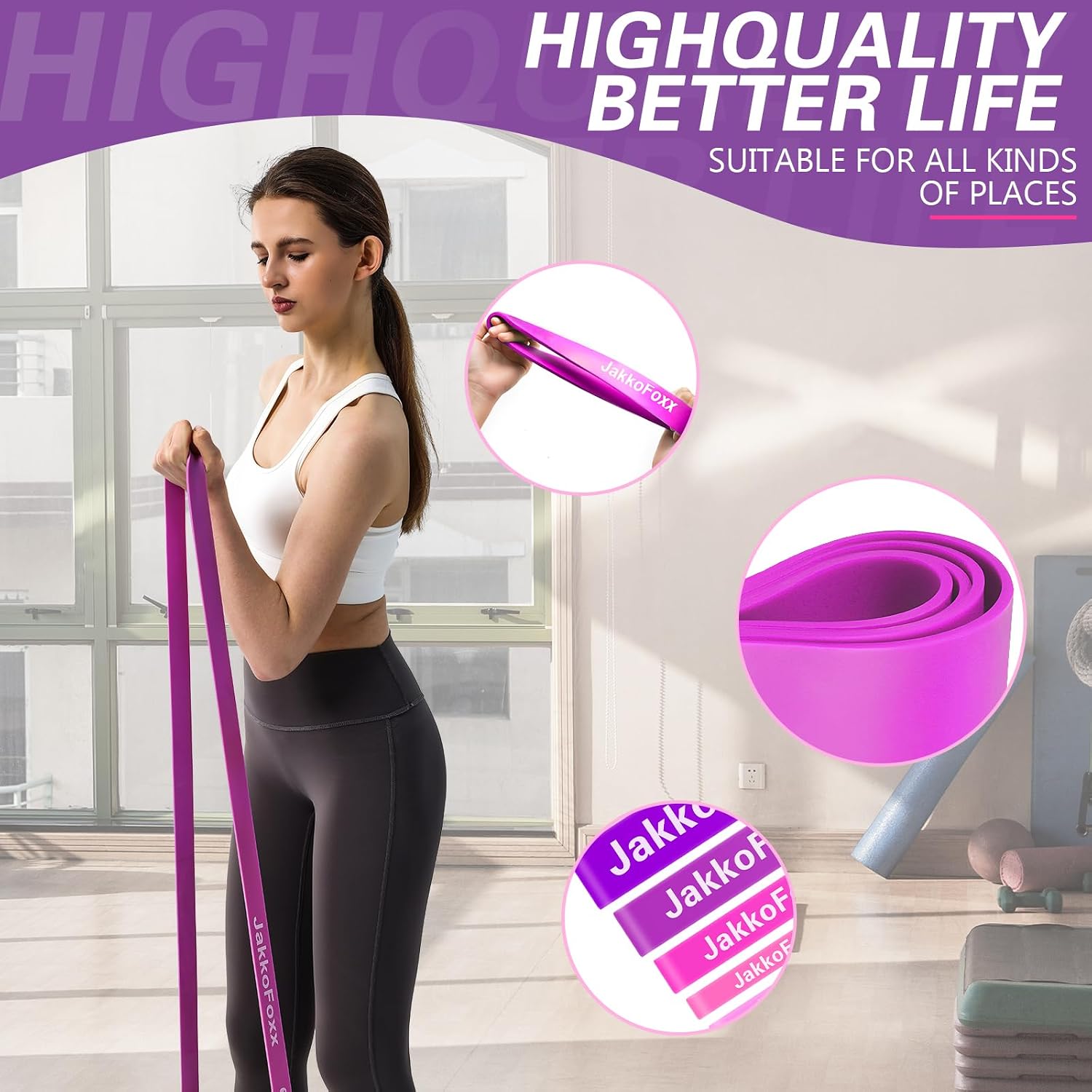 Detalle de Fitnessbänder 4er-Set Widerstandsband (Gummi) – Dehnungshilfe & Training für zuhause, Fitnessstudio und Physiotherapie