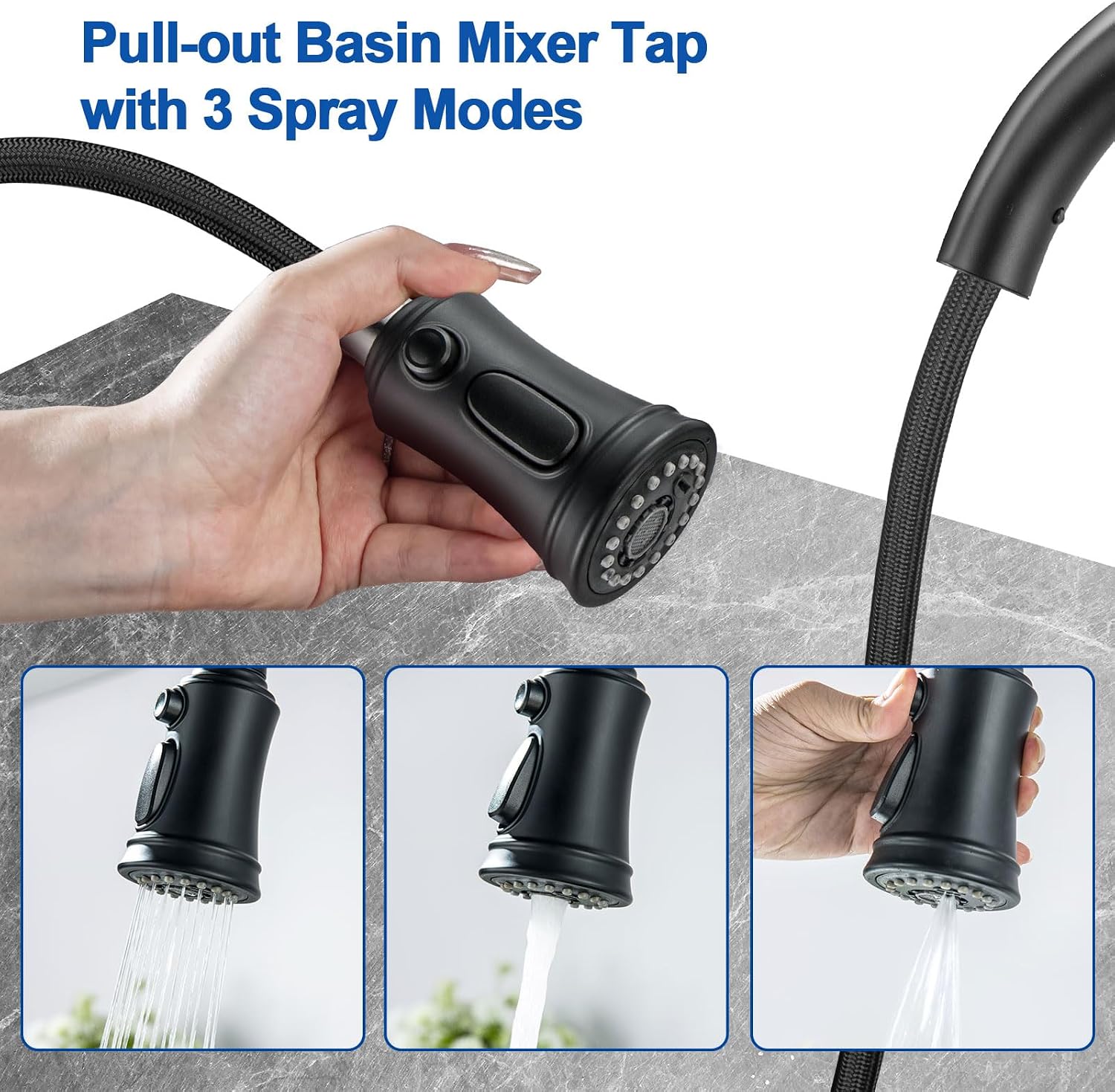 Detalle de Vintage Kitchen PsycheCove Faucet: 360° Swivel, 3 Spray Patterns, Matte Black