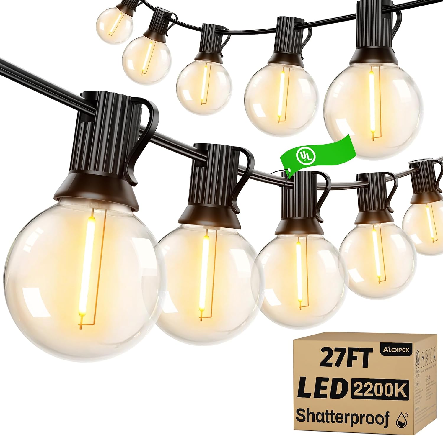 Detalle de ALEXPEX AP-G40-27FT Outdoor String Lights, 2200K, Dimmable, IP65