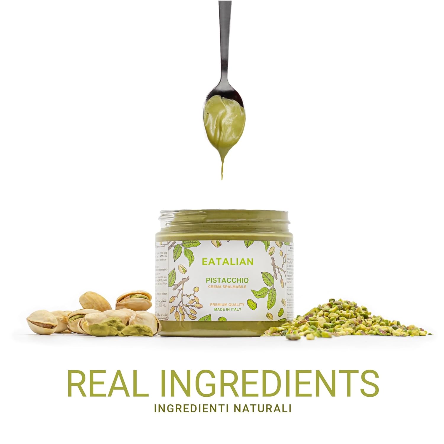 Detalle de EATALIAN by AMZ BETTER Pistaziencreme – Cremig-frischer Pistazienaufstrich aus Italien, 500 g