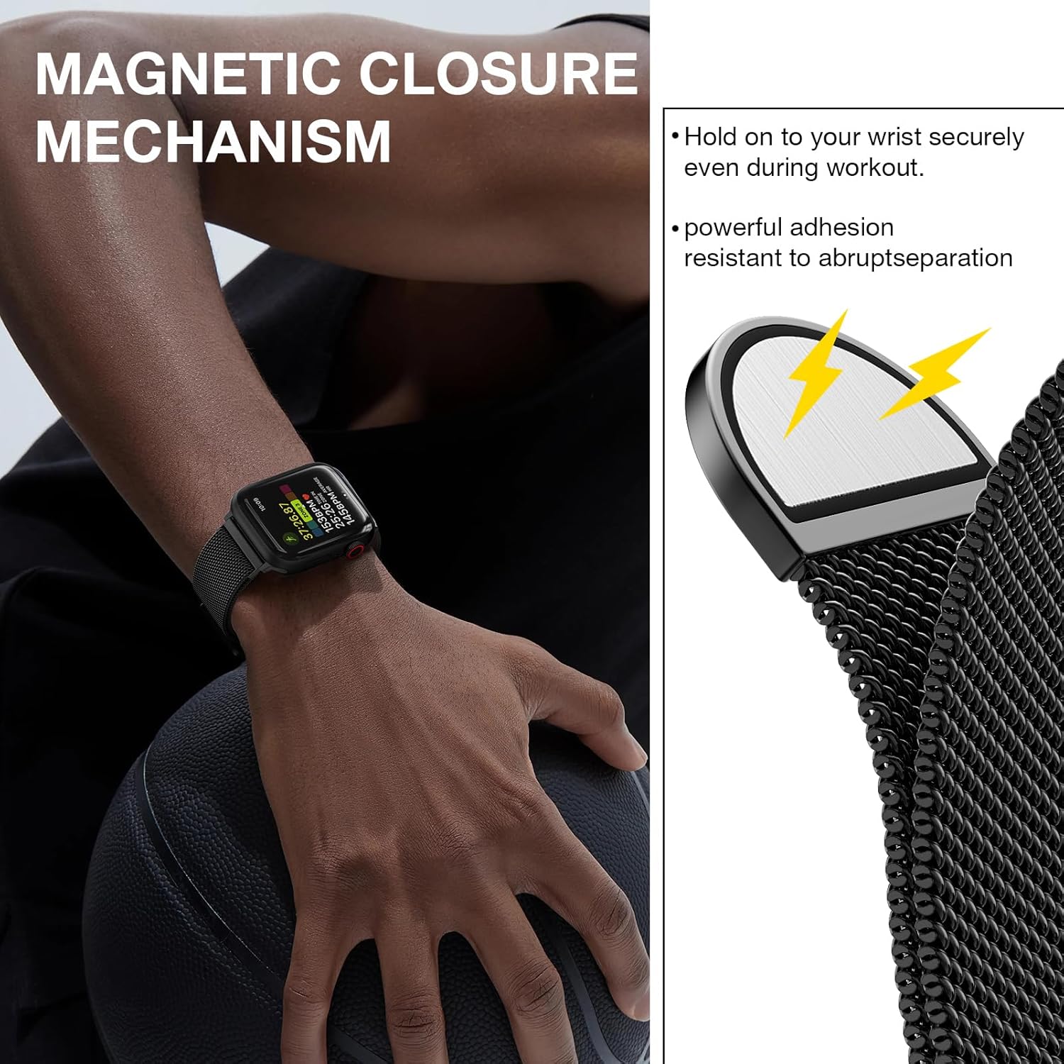 Detalle 2 de Stainless Steel Milanese Loop for Apple Watch — 46mm to 49mm, Magnetic Mesh Band (iWatch)