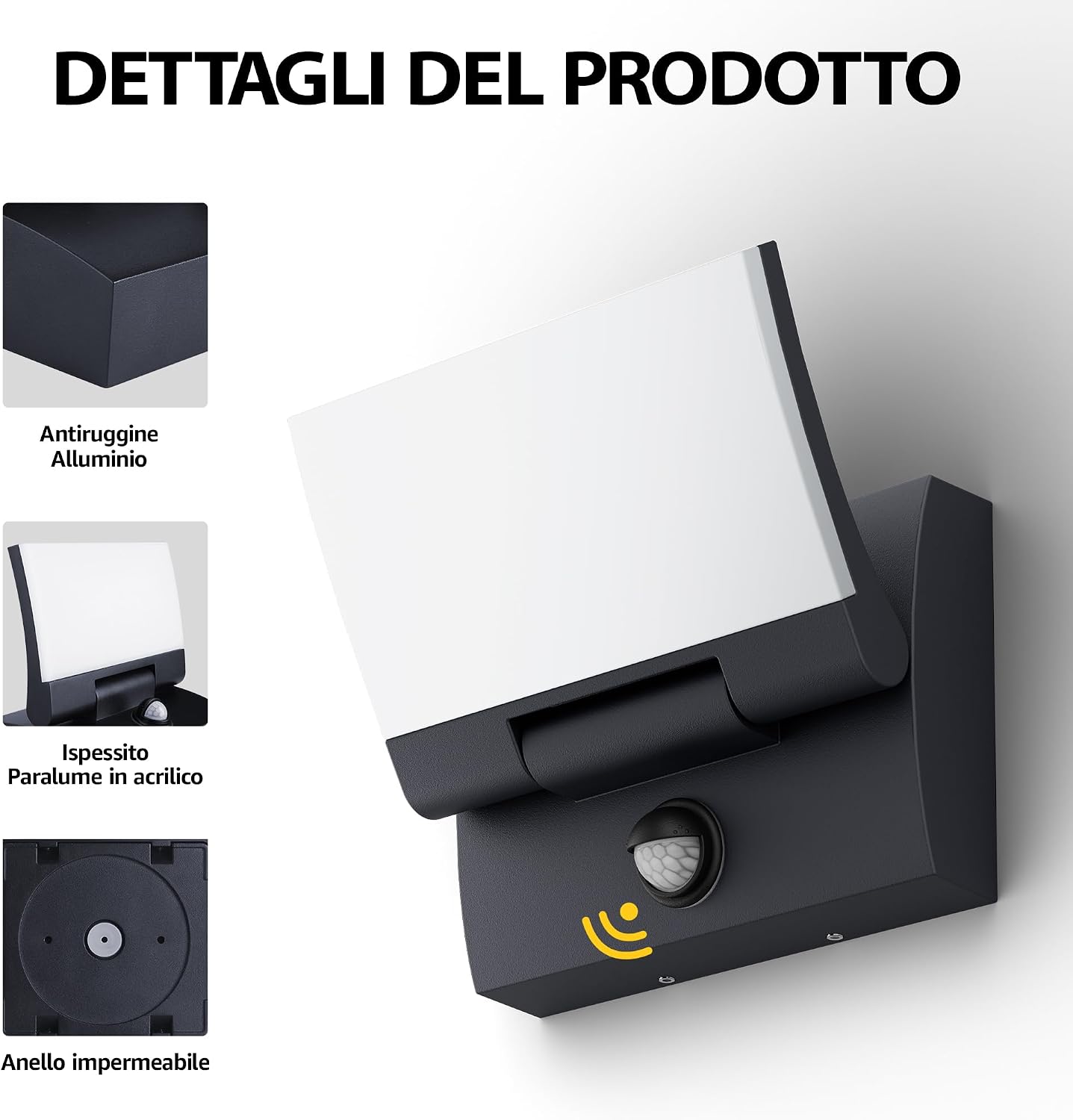 Detalle de K-Bright 2 pezzi: Applique LED 30W con Sensore di Movimento, IP65, orientabile 150°