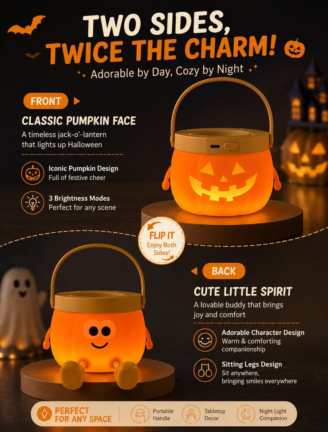 Detalle de Tarinks Pumpkin Night Light, Rechargeable