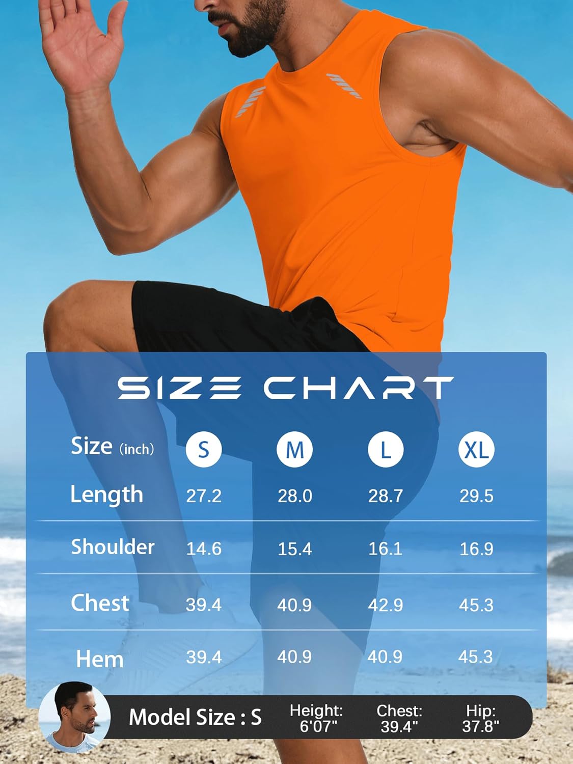 Thumbnail 5 de Men’s UPF 50+ Sun Protection Mesh Back Gym Tank Top with Reflective Strip