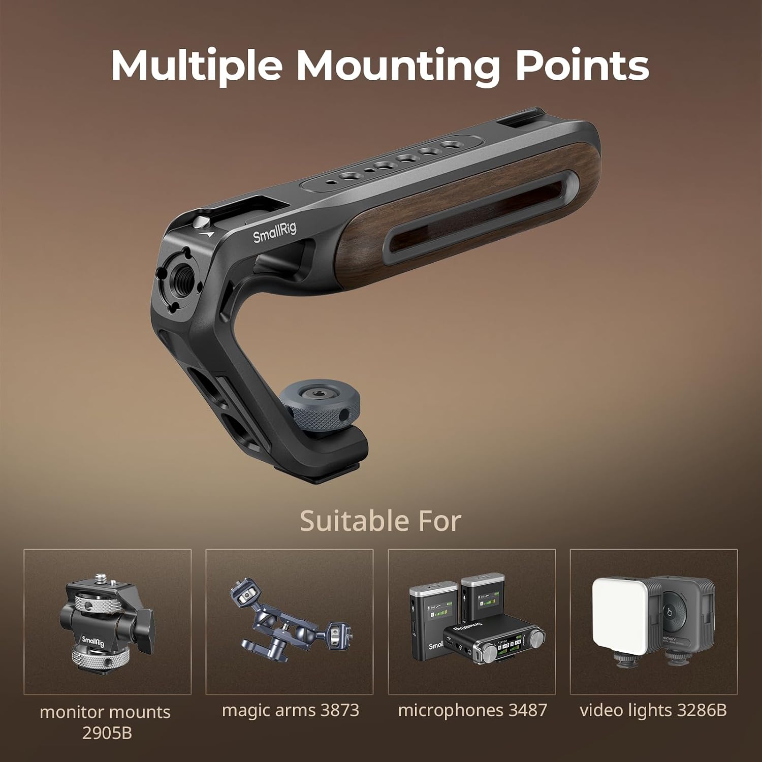 Thumbnail 5 de SmallRig Wooden Top Handle with Cold Shoe Mount (Model 5250) for Camera Cages