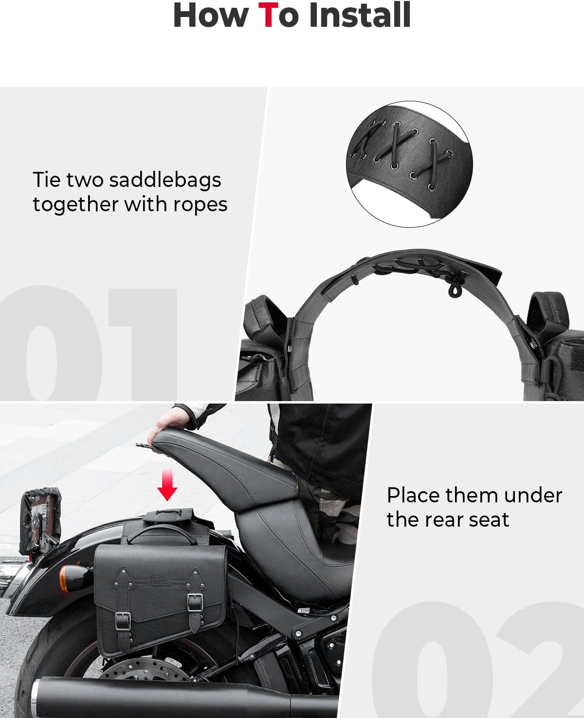 Thumbnail 3 de KEMIMOTO Leather Saddlebags (12L) for Sportster/Softail Cruisers