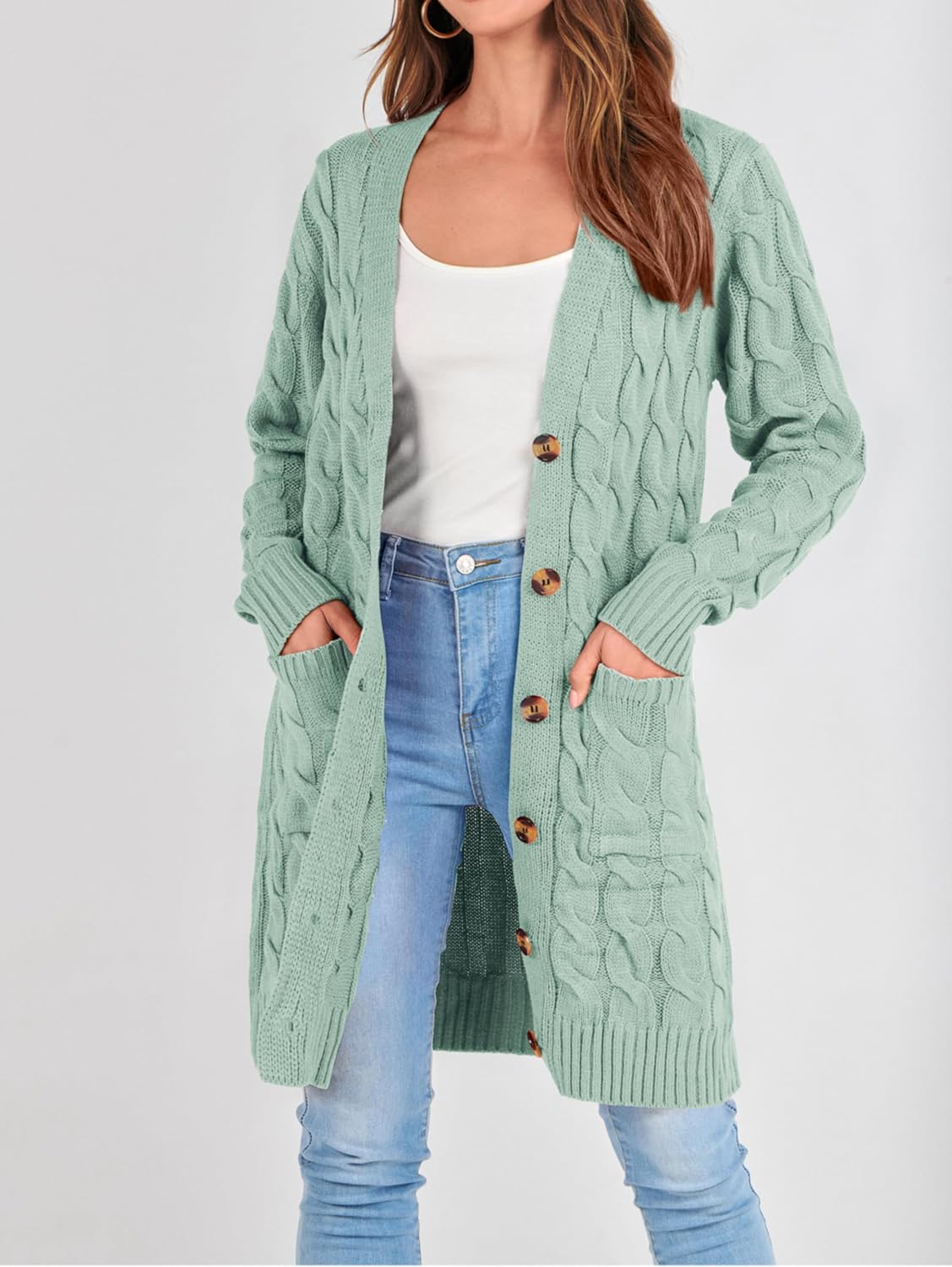 Thumbnail 2 de PRETTYGARDEN Long Sleeve Cable Knit Cardigan