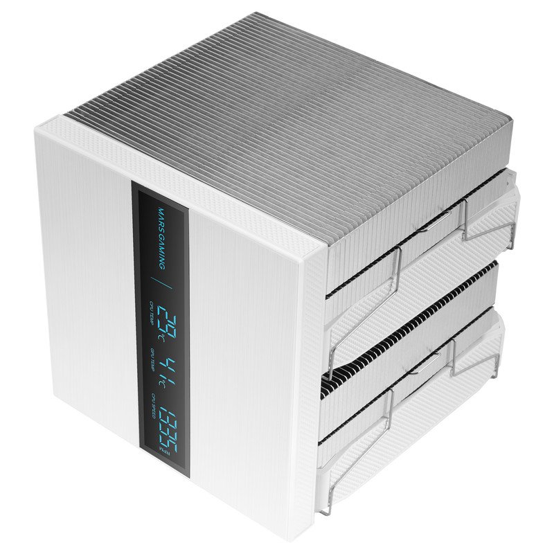 Detalle de Mars Gaming MCPU-LCDPRO Disipador CPU 380W, Doble Torre, 8 Heatpipes y LCD XL