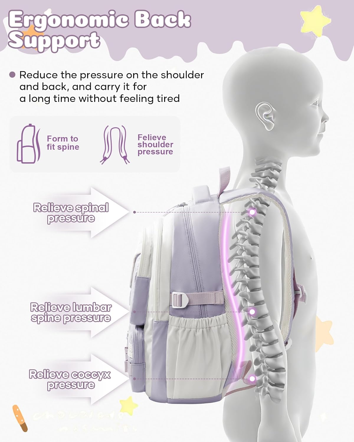 Thumbnail 6 de Schulrucksack Mädchen Lila Teenager – Ästhetischer Rucksack Violett Pastell mit Transparentem Fach