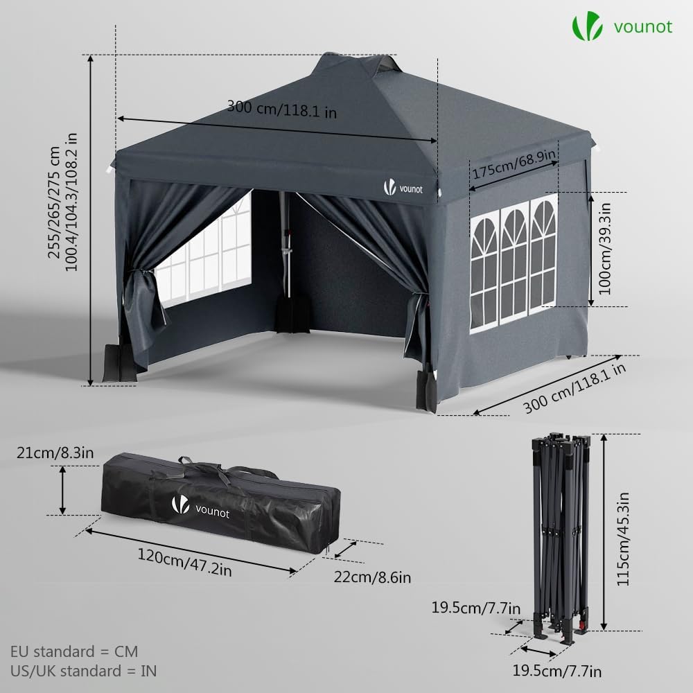 Thumbnail 5 de VOUNOT Tonnelle de Jardin 3x3m Pop Up avec Parois Imperméables et Sac de Transport